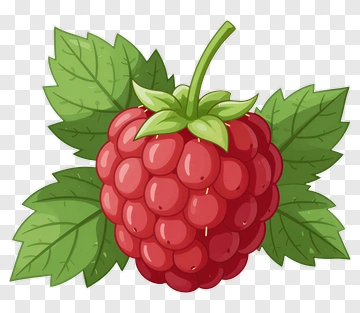Cartoon Raspberry With Green Leaves PNG