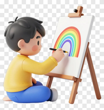 3D Boy Drawing A Rainbow PNG