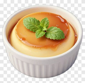 Caramel Flan With Mint Leaves PNG