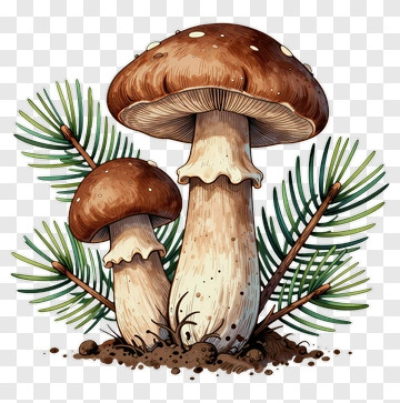 Mushrooms Surrounded By Pine Branches PNG