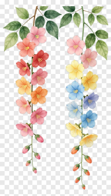 Colorful Floral Arrangement With Hanging Blossoms PNG