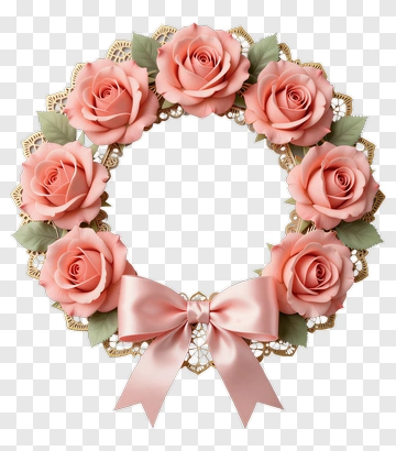 Pink Rose Wreath With Bow PNG
