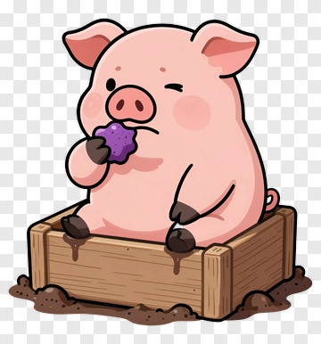 Cartoon Pig Eating A Purple Treat PNG