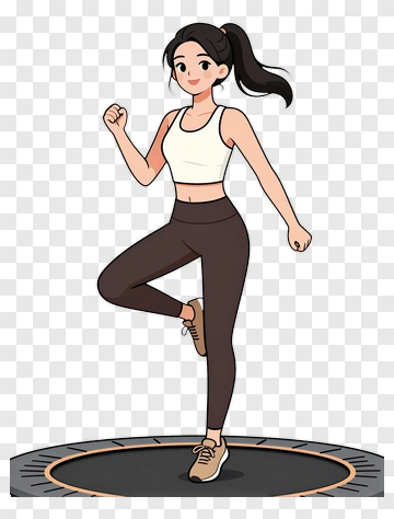 Cartoon Woman Jumping On A Trampoline PNG