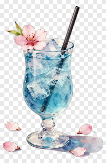 Blue Cocktail With Cherry Blossom PNG