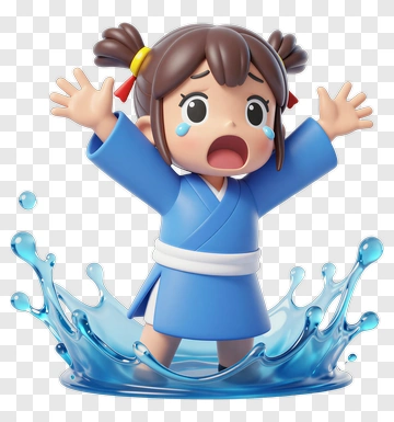 Cartoon Girl In Blue Kimono Surrounded By Water Splash PNG