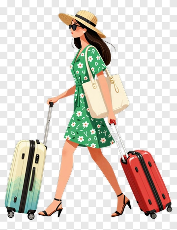 Woman Walking With Luggage PNG