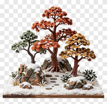 Colorful Winter Landscape With Trees And Rocks PNG