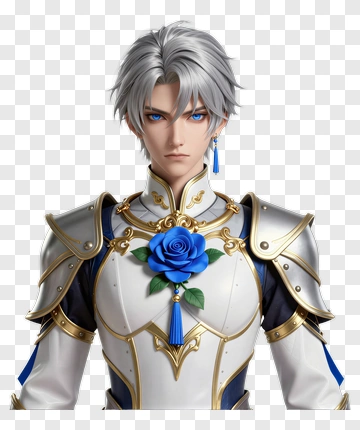 3D Character In Armor With Blue Rose PNG