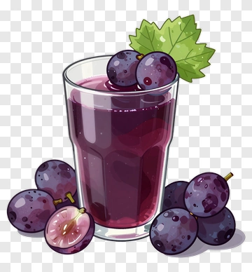 Cartoon Glass Of Grape Juice With Fresh Grapes PNG