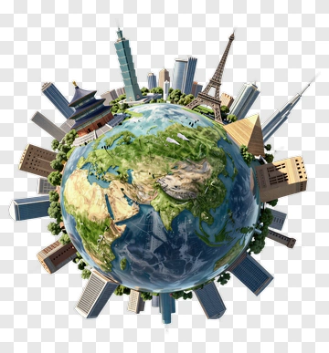 Global Landmarks Surrounding Earth PNG