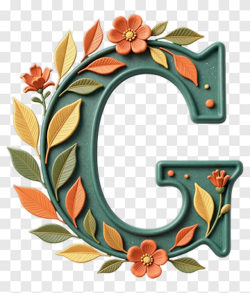 Decorative Letter G With Flowers And Leaves PNG