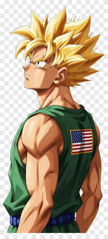 Anime Character With Spiky Hair And American Flag Shirt PNG