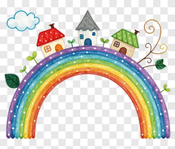 Colorful Rainbow With Houses And Leaves PNG