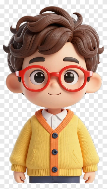 3D Cartoon Boy With Glasses Wearing A Yellow Sweater PNG
