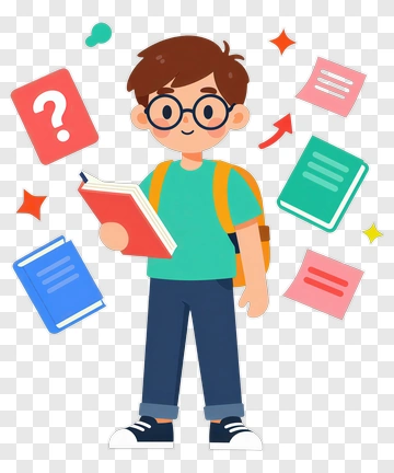 Cartoon Student Holding A Book With Study Materials PNG