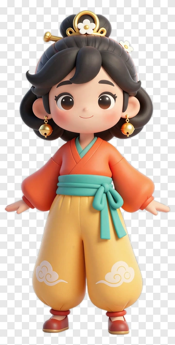3D Cartoon Girl In Traditional Outfit PNG