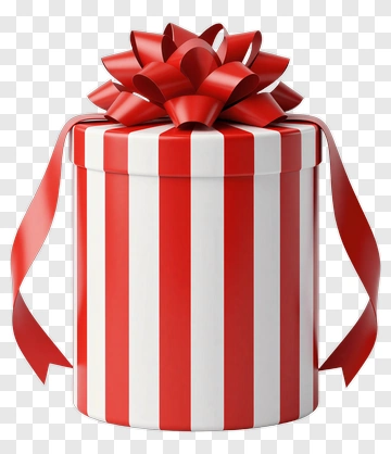 Red And White Striped Gift Box With Bow PNG