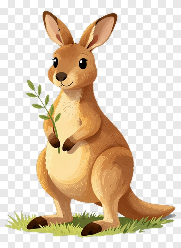 Cartoon Kangaroo Holding A Green Leaf PNG