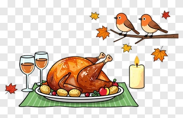 Thanksgiving Turkey Dinner With Wine And Fall Leaves PNG