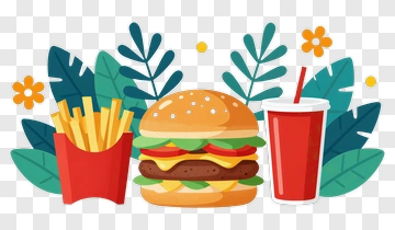 Fast Food Meal With Burger, Fries, And Drink PNG