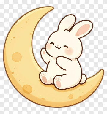 Cute Rabbit Sitting On A Crescent Moon PNG