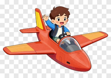 Cartoon Boy Riding A Red Airplane PNG