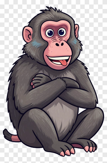 Cartoon Monkey Sitting With A Playful Expression PNG