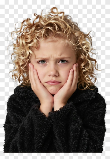 Sad Child With Curly Hair Holding Face PNG