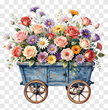Colorful Flower Cart PNG