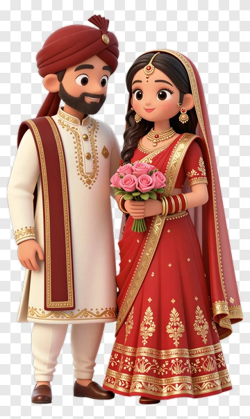 Cartoon Wedding Couple Holding A Bouquet PNG