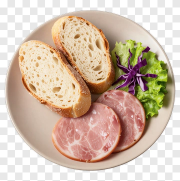 Plate Of Bread And Ham With Salad PNG