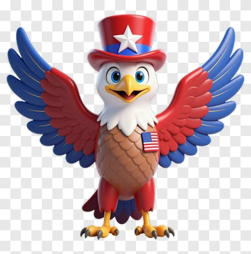 Cartoon Eagle Wearing A Patriotic Hat PNG