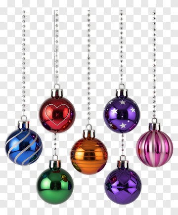 Colorful Christmas Ornaments Hanging Together PNG