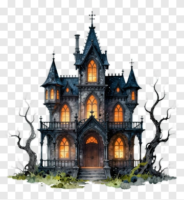 Haunted House With Spooky Trees PNG