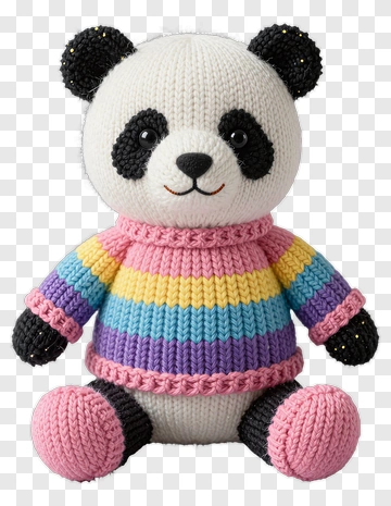 Colorful Knitted Panda Toy PNG