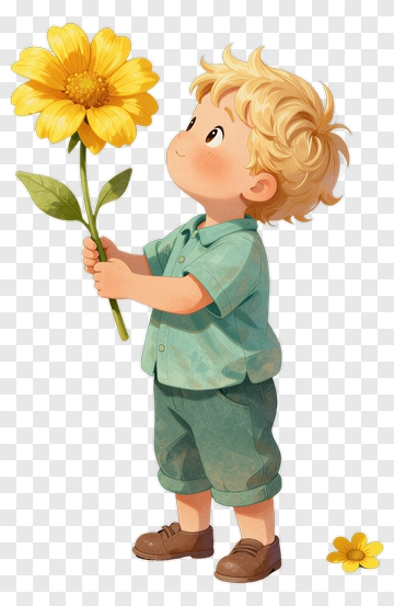 Boy Holding A Yellow Flower PNG