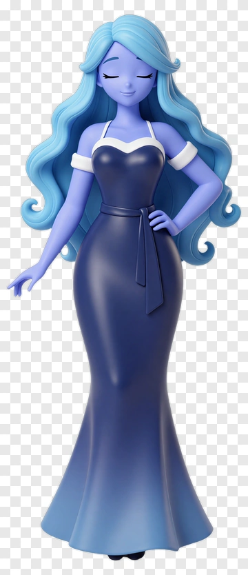 3D Woman In Elegant Blue Dress PNG
