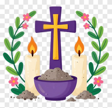 Purple Cross With Candles And Bowl Of Ashes PNG