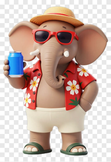 Cartoon Elephant Holding A Drink PNG