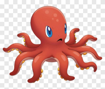 Cartoon Octopus With Big Blue Eyes PNG
