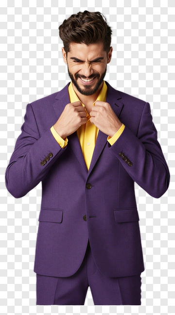 Man In Purple Suit Smiling And Adjusting His Collar PNG