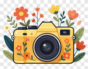 Colorful Camera Surrounded By Flowers PNG