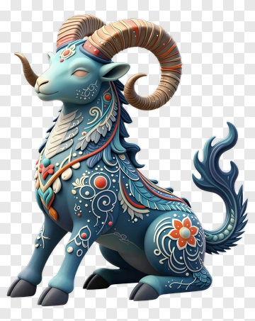 Decorative Blue Goat Sculpture PNG