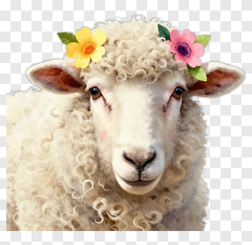 Cute Sheep With Floral Headband PNG