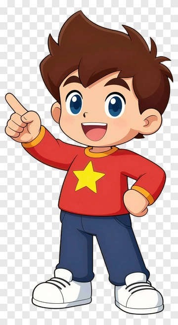 Cartoon Boy Pointing With A Happy Expression PNG