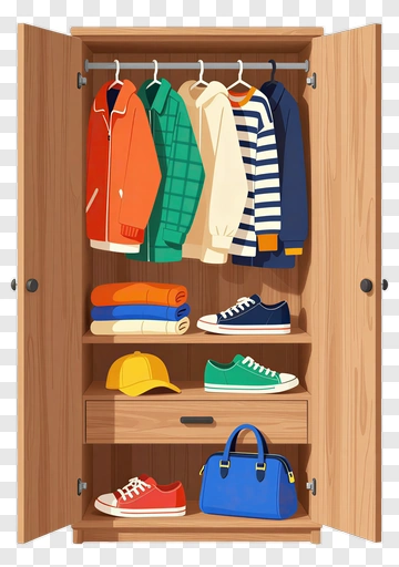 Colorful Wardrobe With Clothes And Accessories PNG