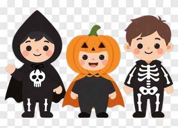 Cartoon Kids Dressed In Halloween Costumes PNG