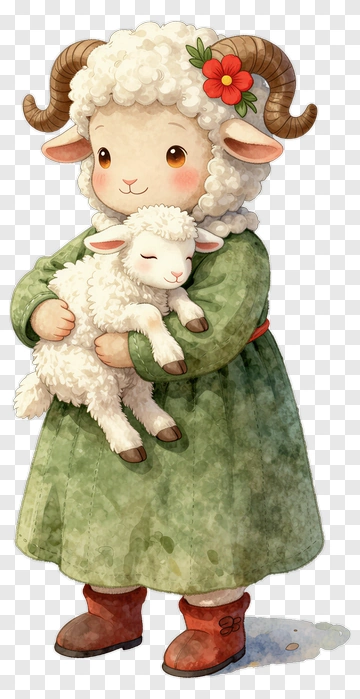 Cartoon Girl Holding A Baby Sheep PNG