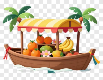 Fruit Boat With Tropical Palms PNG